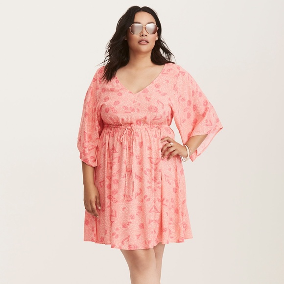 torrid Dresses & Skirts - NWOTs Torrid Coral Floral Print Challis Lattice bk